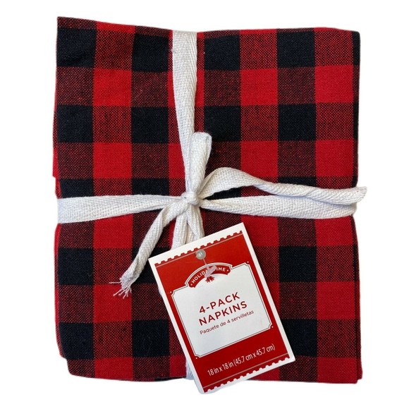 Buffalo Plaid Cloth Napkins 18x18" Red Black Checkered Farmhouse Fabric 4pc Set - Picture 1 of 2